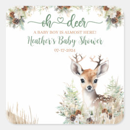 Woodland Deer Baby shower Boy Vierkante Sticker