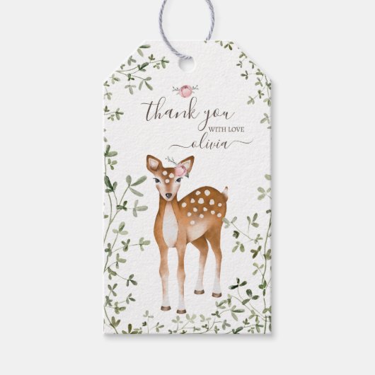 Woodland Deer Baby shower Cadeaulabel (Voorkant)