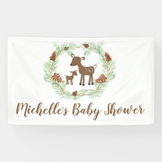 Woodland Deer Baby shower Custom Indoor Spandoek