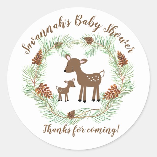 Woodland Deer Baby shower Favor Stickers (Voorkant)