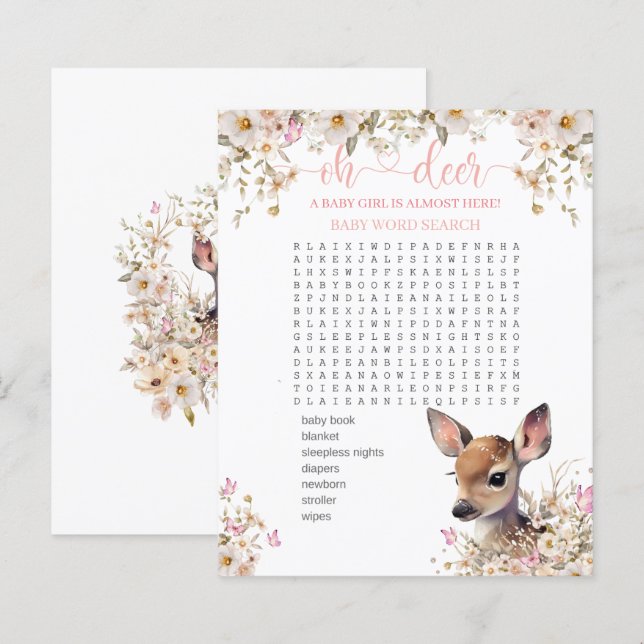 Woodland Deer Baby shower Game (Voorkant / Achterkant)