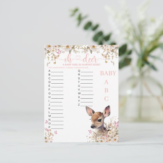 Woodland Deer Baby shower Game Briefkaart (Staand voorkant)