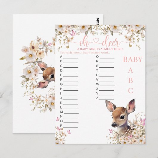 Woodland Deer Baby shower Game Briefkaart (Voorkant / Achterkant)