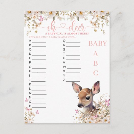 Woodland Deer Baby shower Game Briefkaart (Voorkant)