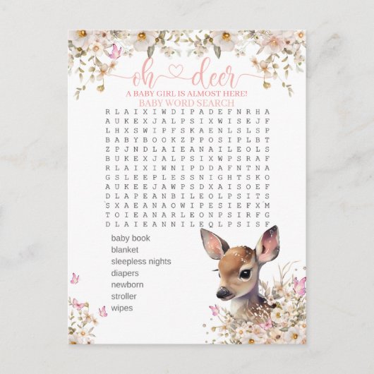 Woodland Deer Baby shower Game Briefkaart (Voorkant)