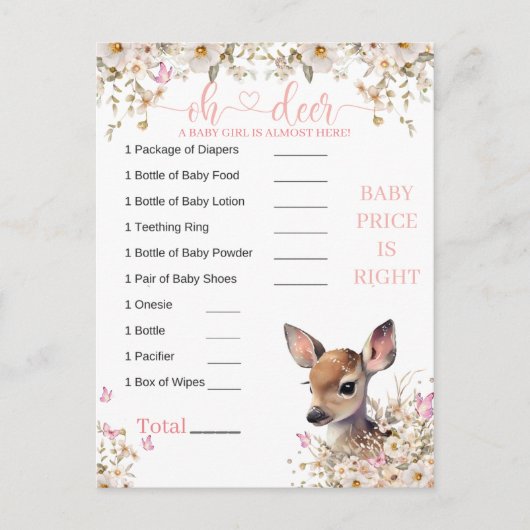Woodland Deer Baby shower Game Briefkaart (Voorkant)
