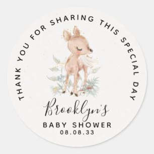 Woodland Deer Baby shower Hartelijk dank Ronde Sticker