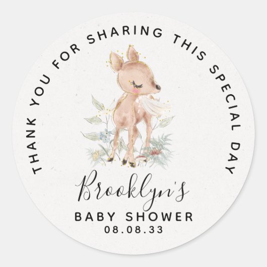 Woodland Deer Baby shower Hartelijk dank Ronde Sticker (Voorkant)