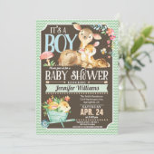 Woodland Deer Baby shower Invitation Boy Kaart (Staand voorkant)