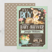Woodland Deer Baby shower Invitation Boy Kaart (Voorkant / Achterkant)