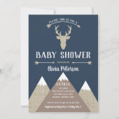 Woodland Deer Baby shower Invitation, Burlap Kaart (Voorkant)