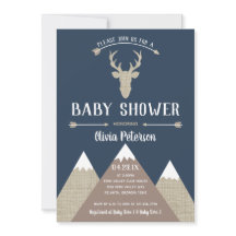 Woodland Deer Baby shower Invitation, Burlap