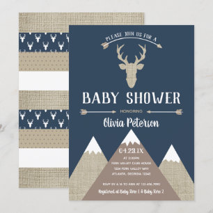 Woodland Deer Baby shower Invitation, Burlap Kaart