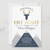 Woodland Deer Baby shower Invitation, Faux Folie Kaart (Voorkant)