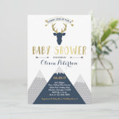 Woodland Deer Baby shower Invitation, Faux Folie Kaart (Staand voorkant)