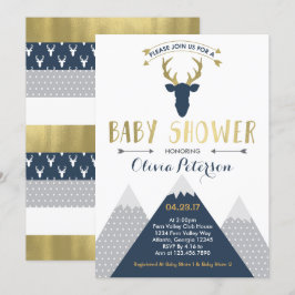 Woodland Deer Baby shower Invitation, Faux Folie Kaart