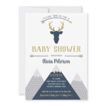 Woodland Deer Baby shower Invitation, Faux Folie