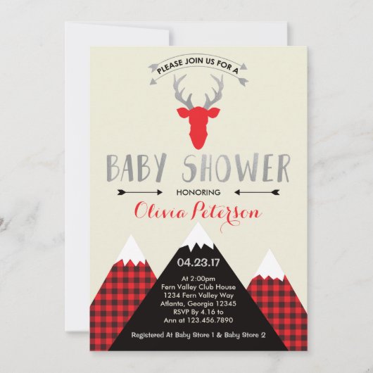 Woodland Deer Baby shower Invitation, Faux Folie Kaart (Voorkant)