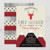 Woodland Deer Baby shower Invitation, Faux Folie Kaart (Voorkant / Achterkant)