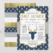 Woodland Deer Baby shower Invitation, Faux Folie Kaart (Voorkant / Achterkant)