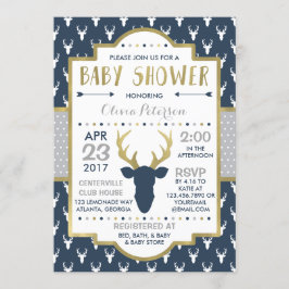 Woodland Deer Baby shower Invitation, Faux Folie Kaart