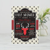 Woodland Deer Baby shower Invitation, Faux Folie Kaart (Staand voorkant)