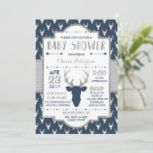 Woodland Deer Baby shower Invitation, Faux Folie Kaart (Staand voorkant)