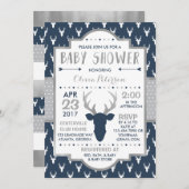 Woodland Deer Baby shower Invitation, Faux Folie Kaart (Voorkant / Achterkant)
