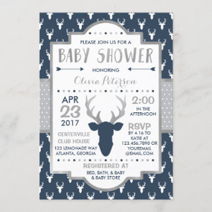 Woodland Deer Baby shower Invitation, Faux Folie Kaart