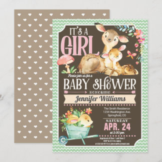 Woodland Deer Baby shower Invitation Girl Kaart