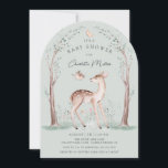 Woodland Deer Baby Shower Invitation Kaart<br><div class="desc">Celebrate your little one on the way with this sweet woodland deer baby shower invitation. This elegant watercolor design features a gentle fawn standing beneath soft leafy trees with delicate florals and a tiny bird, creating a charming forest scene. The calming sage green background and hand-painted botanical details give this...</div>