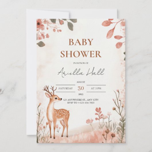 Woodland Deer Baby shower Invitation Kaart (Voorkant)