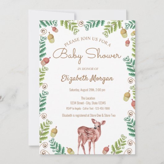 Woodland, Deer Baby shower Invitation Kaart (Voorkant)
