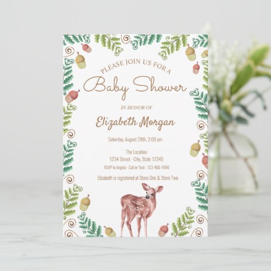 Woodland, Deer Baby shower Invitation Kaart (Staand voorkant)