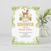 Woodland Deer Baby shower Invitation Kaart (Staand voorkant)