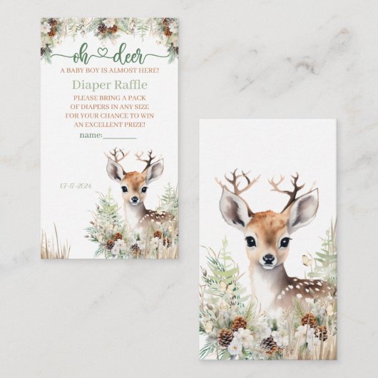Woodland Deer Baby shower Jongensluier Raffle Informatiekaartje (Voorkant / Achterkant)