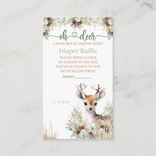 Woodland Deer Baby shower Jongensluier Raffle Informatiekaartje (Voorkant)