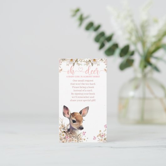 Woodland Deer Baby shower Meisje, Boeken voor Baby Informatiekaartje (Staand voorkant)