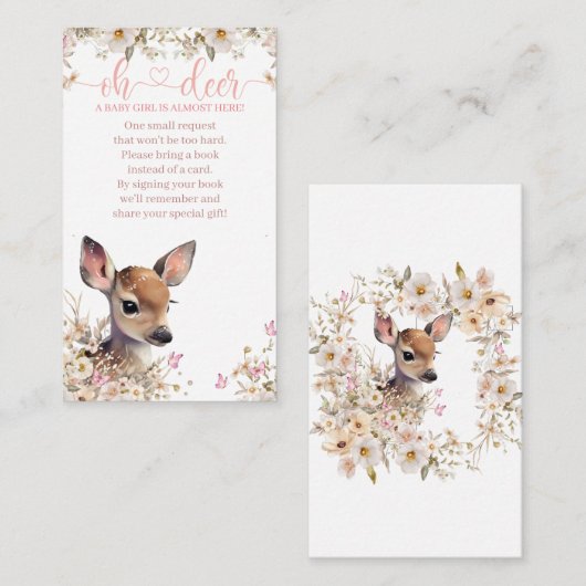 Woodland Deer Baby shower Meisje, Boeken voor Baby Informatiekaartje (Voorkant / Achterkant)