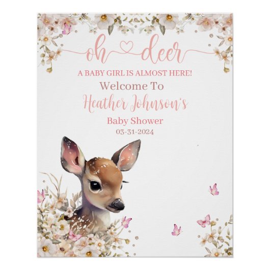Woodland Deer Baby shower Meisje Perfect Poster (Voorkant)