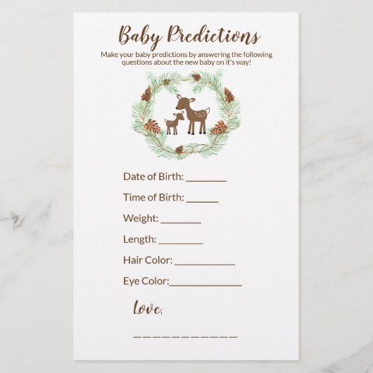 Woodland Deer Baby shower Predication Game (Voorkant)