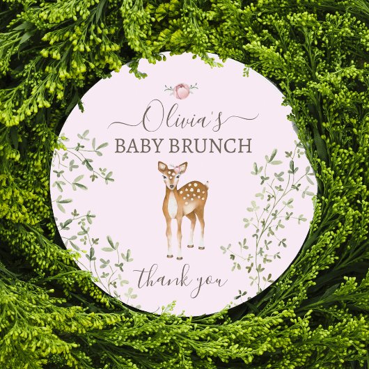Woodland Deer Baby shower Ronde Sticker