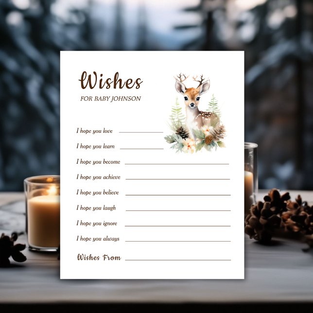 Woodland Deer Baby shower spel wensen voor Baby (Winter Deer Baby Shower Game Wishes For Baby)