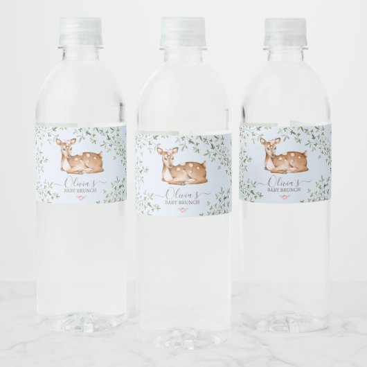 Woodland Deer Baby shower Waterfles Etiket (Flessen)