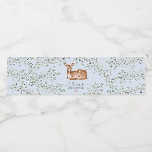 Woodland Deer Baby shower Waterfles Etiket (Enkel label)