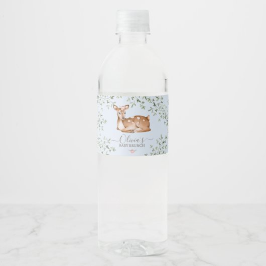 Woodland Deer Baby shower Waterfles Etiket (Voorkant)