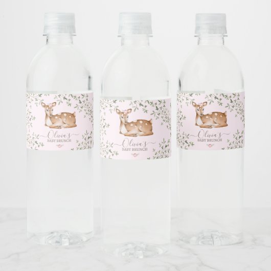 Woodland Deer Baby shower Waterfles Etiket (Flessen)
