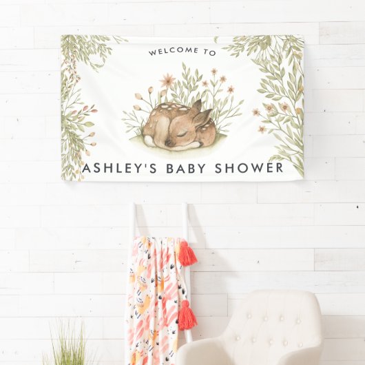 Woodland Deer | Baby shower Welkomstbanner Spandoek (Insitu)