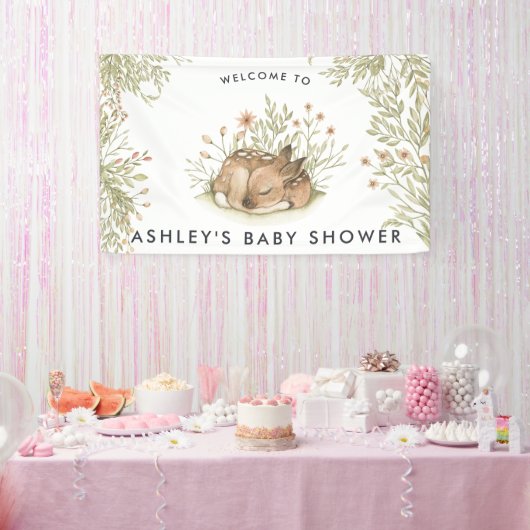Woodland Deer | Baby shower Welkomstbanner Spandoek (Feest)