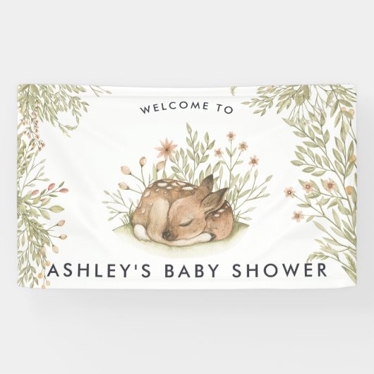 Woodland Deer | Baby shower Welkomstbanner Spandoek (Horizontaal)